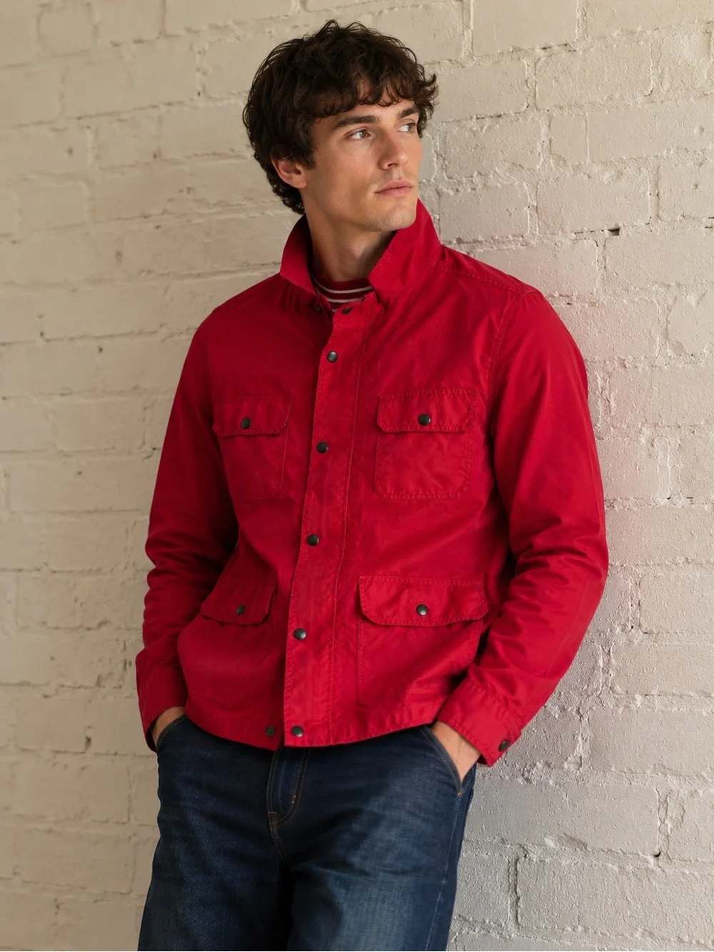 Banana Republic Red Utility Jacket Large Zip & Snap Front Lightweight Coat